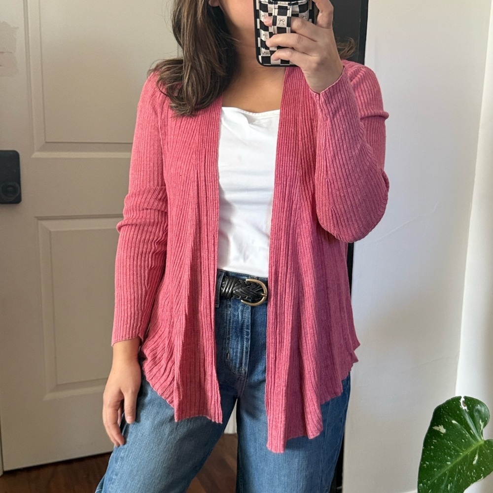 Eileen Fisher 100% linen Coral Knit Open‎ Front Cardigan. S
